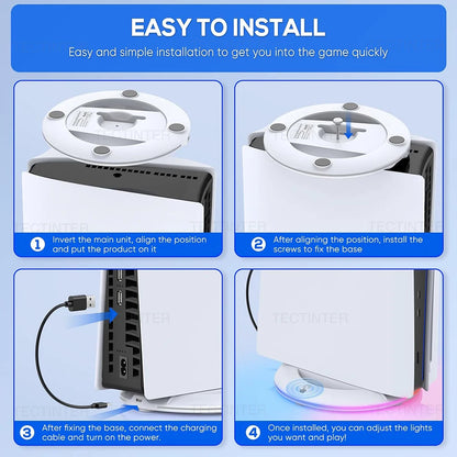 Suporte Vertical RGB para PS5 Slim & Pro — 14 Efeitos de Luz, Base Antiderrapante e 2 Portas USB