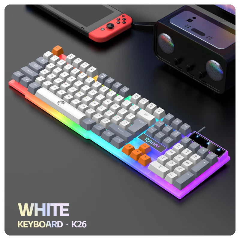 Conjunto Teclado e Rato Gaming RAIKU T26 — Retroiluminação ARGB Tricolor, 104 Teclas e USB