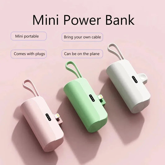 Power Bank Mini 10000mAh – Carregamento Rápido 22W com Cabo Integrado Type-C & Lightning