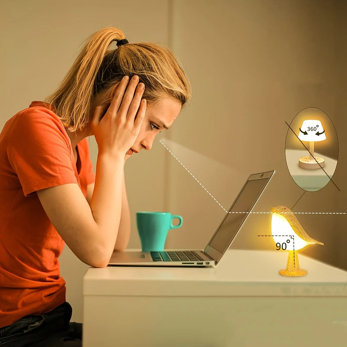 Bird LED Touch Lamp – 3 Brightness Levels, Rechargeable, Art Deco Decoration