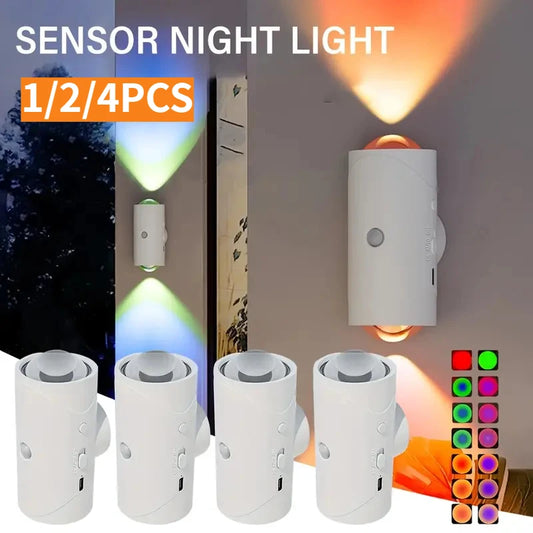 RGB Motion Sensor LED Night Lights – Pack of 1/2/4, USB Rechargeable
