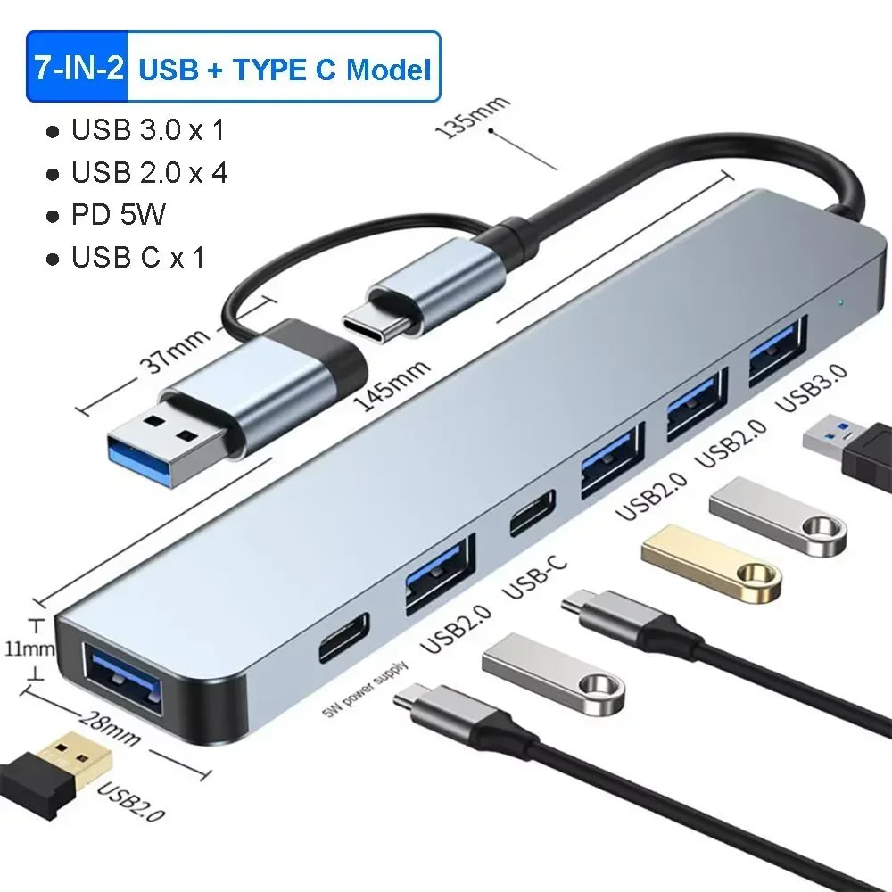 Multiport USB-C Hub – Up to 11-in-1, 4K HDMI, RJ45, SD/TF Card Reader & Fast PD Charging