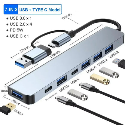 Multiport USB-C Hub – Up to 11-in-1, 4K HDMI, RJ45, SD/TF Card Reader & Fast PD Charging