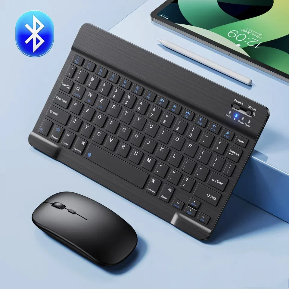 Teclado Bluetooth Recarregável ONEVAN — 7" e 10", Multi-idioma, Compatível com Android, iOS e Windows