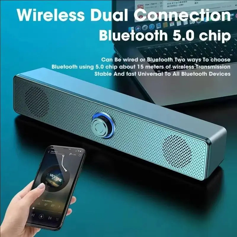 Barra de Som Ballena para PC — Som Estéreo 3D, Bluetooth e AUX, Alimentada por USB