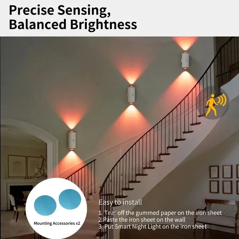 RGB Motion Sensor LED Night Lights – Pack of 1/2/4, USB Rechargeable