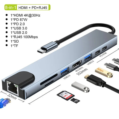 Multiport USB-C Hub – Up to 11-in-1, 4K HDMI, RJ45, SD/TF Card Reader & Fast PD Charging