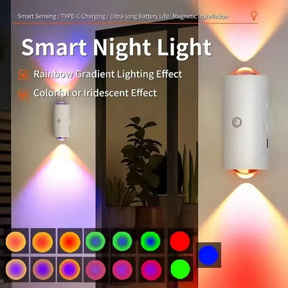 RGB Motion Sensor LED Night Lights – Pack of 1/2/4, USB Rechargeable