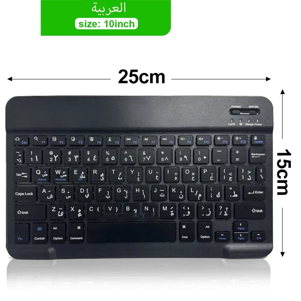 Teclado Bluetooth Recarregável ONEVAN — 7" e 10", Multi-idioma, Compatível com Android, iOS e Windows