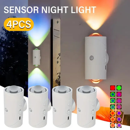 RGB Motion Sensor LED Night Lights – Pack of 1/2/4, USB Rechargeable