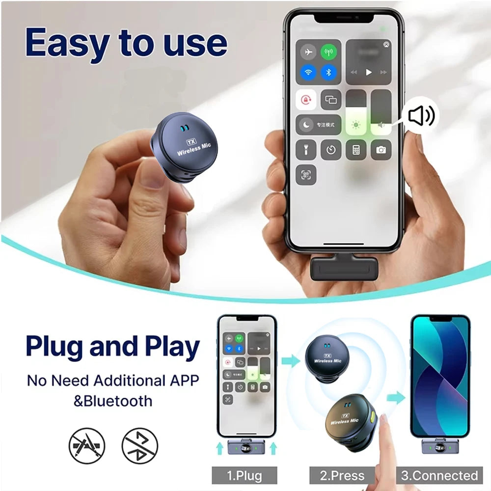 KEBIDU Wireless Lavalier Microphone – Dual Noise Reduction, HiFi Sound, 1-to-2 for Live Streaming & Video
