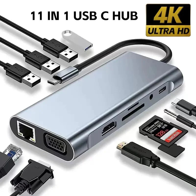 Multiport USB-C Hub – Up to 11-in-1, 4K HDMI, RJ45, SD/TF Card Reader & Fast PD Charging