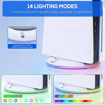 Suporte Vertical RGB para PS5 Slim & Pro — 14 Efeitos de Luz, Base Antiderrapante e 2 Portas USB