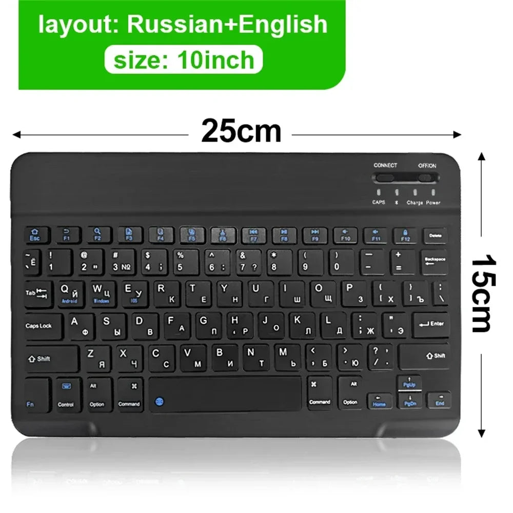 Teclado Bluetooth Recarregável ONEVAN — 7" e 10", Multi-idioma, Compatível com Android, iOS e Windows