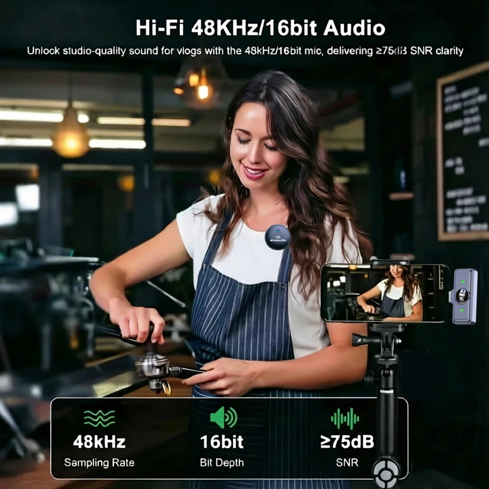 KEBIDU Wireless Lavalier Microphone – Dual Noise Reduction, HiFi Sound, 1-to-2 for Live Streaming & Video