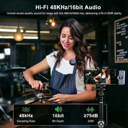 KEBIDU Wireless Lavalier Microphone – Dual Noise Reduction, HiFi Sound, 1-to-2 for Live Streaming & Video