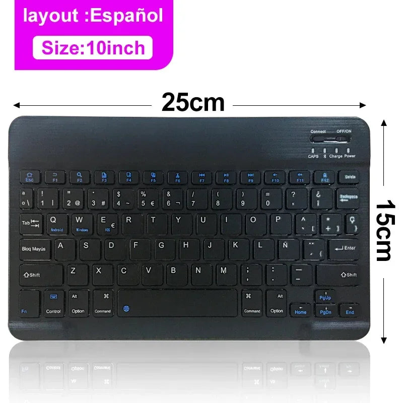 Teclado Bluetooth Recarregável ONEVAN — 7" e 10", Multi-idioma, Compatível com Android, iOS e Windows