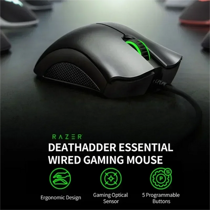 Rato Gaming Razer DeathAdder Essential — Sensor Ótico 6400 DPI, 5 Botões Programáveis e Grip Antiderrapante
