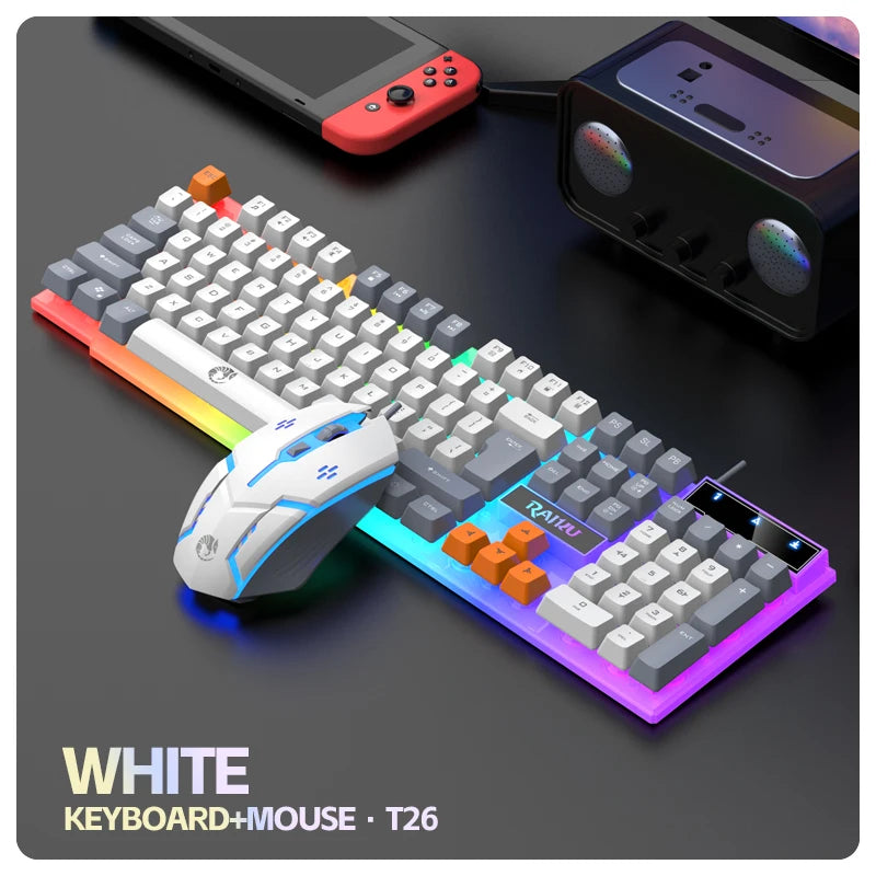 Conjunto Teclado e Rato Gaming RAIKU T26 — Retroiluminação ARGB Tricolor, 104 Teclas e USB