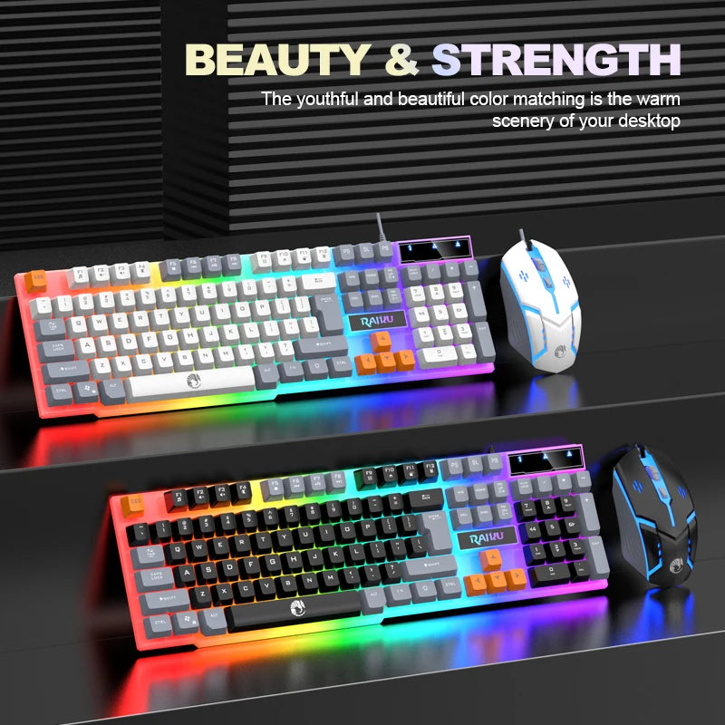 Conjunto Teclado e Rato Gaming RAIKU T26 — Retroiluminação ARGB Tricolor, 104 Teclas e USB