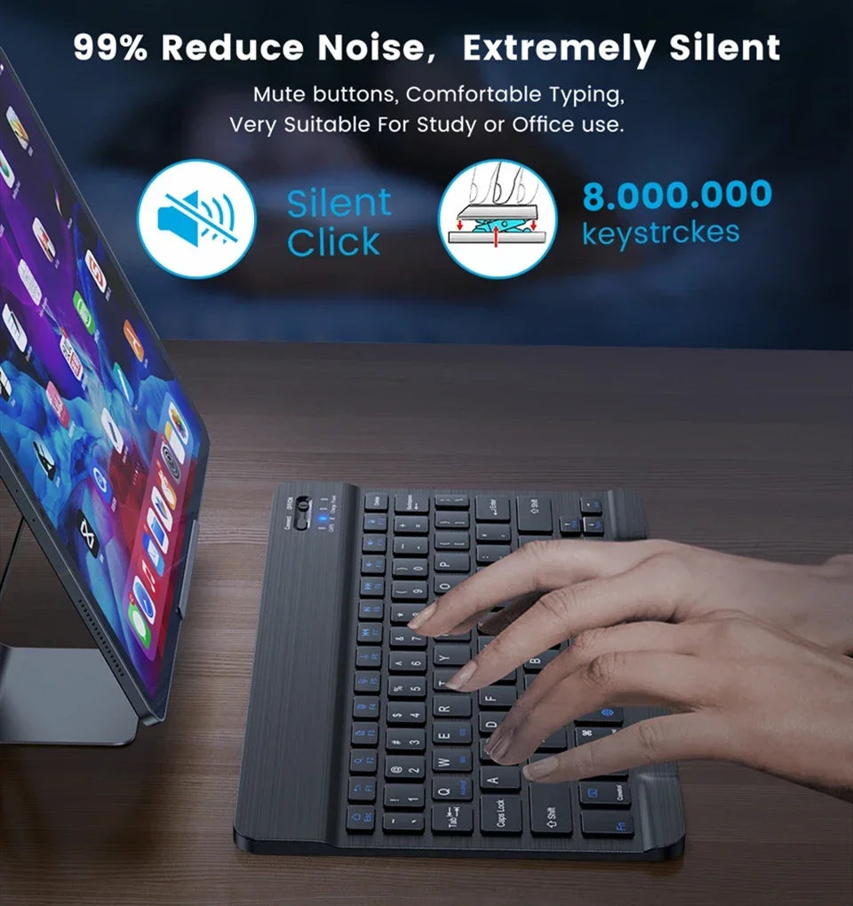 Teclado Bluetooth Recarregável ONEVAN — 7" e 10", Multi-idioma, Compatível com Android, iOS e Windows