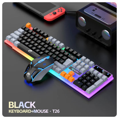 Conjunto Teclado e Rato Gaming RAIKU T26 — Retroiluminação ARGB Tricolor, 104 Teclas e USB