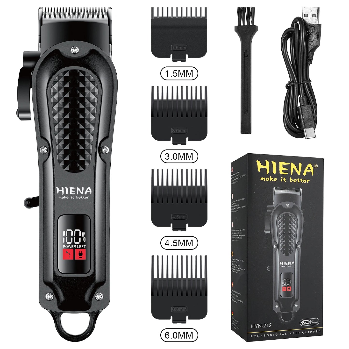 HIENA Professional Hair Clipper – Rechargeable, Stainless Steel Blade, 6 Colors Available